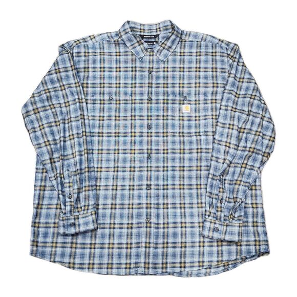 Carhartt Other - Carhartt Shirt Mens 2XL Blue Yellow Rugged Flex Relaxed Fit Stretch Button-Up